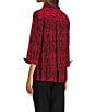 Ali Miles Woven Black Stroke Print Point Collar 3/4 Sleeve Button Front Tunic, Color:Red Multi - Image 8