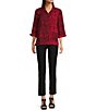 Ali Miles Woven Black Stroke Print Point Collar 3/4 Sleeve Button Front Tunic, Color:Red Multi - Image 9