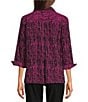 Ali Miles Woven Black Stroke Print Point Collar 3/4 Sleeve Button Front Tunic, Color:Magenta - Image 2