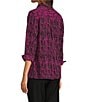 Ali Miles Woven Black Stroke Print Point Collar 3/4 Sleeve Button Front Tunic, Color:Magenta - Image 4