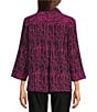 Ali Miles Woven Black Stroke Print Point Collar 3/4 Sleeve Button Front Tunic, Color:Magenta - Image 6