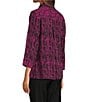 Ali Miles Woven Black Stroke Print Point Collar 3/4 Sleeve Button Front Tunic, Color:Magenta - Image 8