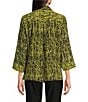 Ali Miles Woven Black Stroke Print Point Collar 3/4 Sleeve Button Front Tunic, Color:Citron - Image 2