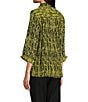 Ali Miles Woven Black Stroke Print Point Collar 3/4 Sleeve Button Front Tunic, Color:Citron - Image 4