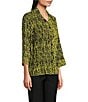 Ali Miles Woven Black Stroke Print Point Collar 3/4 Sleeve Button Front Tunic, Color:Citron - Image 6