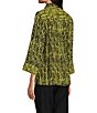 Ali Miles Woven Black Stroke Print Point Collar 3/4 Sleeve Button Front Tunic, Color:Citron - Image 7