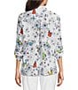 Color:Multiple - Image 2 - Woven Burnout Print Wire Collar 3/4 Roll-Tab Sleeve Button-Front Tunic