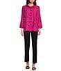Color:Bright Pink - Image 5 - Woven Burnout Wire Collar 3/4 Sleeves Button-Front Tunic