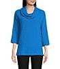 Color:Blue - Image 1 - Woven Cowl Neck 3/4 Sleeve Tunic