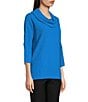 Color:Blue - Image 4 - Woven Cowl Neck 3/4 Sleeve Tunic