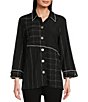 Color:Black - Image 1 - Woven Crinkle Point Collar Neck 3/4 Sleeve Asymmetric Hem Button Front Tunic