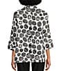 Color:Black White - Image 2 - Woven Dotted Printed Patch Pocket 3/4 Sleeve Stand Collar Button Front Tunic
