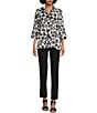 Color:Black White - Image 3 - Woven Dotted Printed Patch Pocket 3/4 Sleeve Stand Collar Button Front Tunic
