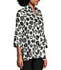 Color:Black White - Image 4 - Woven Dotted Printed Patch Pocket 3/4 Sleeve Stand Collar Button Front Tunic