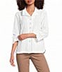 Ali Miles Woven Dotted Stripe Wire Collar 3/4 Sleeve Button-Front Shirt - Image 1