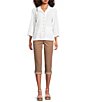 Ali Miles Woven Dotted Stripe Wire Collar 3/4 Sleeve Button-Front Shirt - Image 5