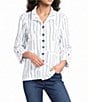 Ali Miles Woven Dotted Stripe Wire Collar 3/4 Sleeve Button-Front Shirt - Image 1