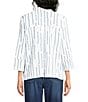 Ali Miles Woven Dotted Stripe Wire Collar 3/4 Sleeve Button-Front Shirt - Image 2
