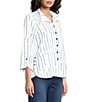 Ali Miles Woven Dotted Stripe Wire Collar 3/4 Sleeve Button-Front Shirt - Image 3