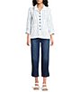 Ali Miles Woven Dotted Stripe Wire Collar 3/4 Sleeve Button-Front Shirt - Image 5