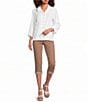 Ali Miles Woven Dotted Stripe Wire Collar 3/4 Sleeve Button-Front Shirt - Image 5
