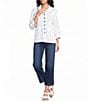 Ali Miles Woven Dotted Stripe Wire Collar 3/4 Sleeve Button-Front Shirt - Image 5