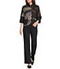 Ali Miles Woven Embroidered Patch Stand Collar 3/4 Sleeve Tulip Hem Button Front Jacket - Image 3