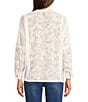 Ali Miles Woven Floral Lace Panel Insets Point Collar Long Roll-Tab Sleeve Button Front Tunic, Color:Neutral Print - Image 2