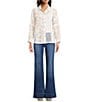Ali Miles Woven Floral Lace Panel Insets Point Collar Long Roll-Tab Sleeve Button Front Tunic, Color:Neutral Print - Image 3