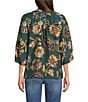 Ali Miles Woven Floral Multi Printed V-Neck 3/4 Sleeve Pull Over Top - Image 2