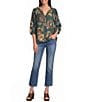 Ali Miles Woven Floral Multi Printed V-Neck 3/4 Sleeve Pull Over Top - Image 3