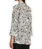 Color:Black/White - Image 5 - Woven Floral Print Point Collar 3/4 Sleeve Button-Front Tunic
