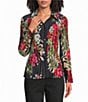 Ali Miles Woven Floral Print Point Collar Long Sleeve Pleated Front Blouse - Image 1