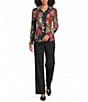 Ali Miles Woven Floral Print Point Collar Long Sleeve Pleated Front Blouse - Image 3