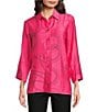 Ali Miles Woven Geometric Print Point Collar 3/4 Sleeve Button-Front Tunic, Color:Raspberry/Black - Image 1