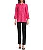 Ali Miles Woven Geometric Print Point Collar 3/4 Sleeve Button-Front Tunic, Color:Raspberry/Black - Image 5