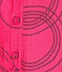 Ali Miles Woven Geometric Print Point Collar 3/4 Sleeve Button-Front Tunic, Color:Raspberry/Black - Image 6
