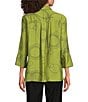 Ali Miles Woven Geometric Print Point Collar 3/4 Sleeve Button-Front Tunic, Color:Olive/Black - Image 2