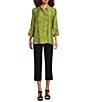 Ali Miles Woven Geometric Print Point Collar 3/4 Sleeve Button-Front Tunic, Color:Olive/Black - Image 5