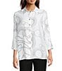 Ali Miles Woven Geometric Print Point Collar 3/4 Sleeve Button-Front Tunic - Image 1