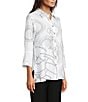 Ali Miles Woven Geometric Print Point Collar 3/4 Sleeve Button-Front Tunic - Image 3