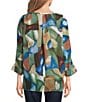 Ali Miles Woven Geometric Printed V-Neck 3/4 Sleeve Button Front Top - Image 2