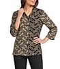 Ali Miles Woven Geometric Ruffle Mock Neck 3/4 Sleeve Button-Front Tunic - Image 1