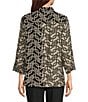 Ali Miles Woven Geometric Ruffle Mock Neck 3/4 Sleeve Button-Front Tunic - Image 2
