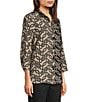 Ali Miles Woven Geometric Ruffle Mock Neck 3/4 Sleeve Button-Front Tunic - Image 3
