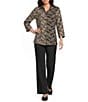 Ali Miles Woven Geometric Ruffle Mock Neck 3/4 Sleeve Button-Front Tunic - Image 4