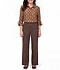 Ali Miles Woven Jacquard Allover Dot Point Collar 3/4 Cinched Sleeve Button Front Shirt - Image 6