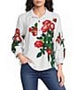 Ali Miles Woven Large Floral Point Collar 3/4 Cinched Sleeve Popover Top - Image 1