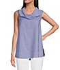 Color:Periwinkle - Image 1 - Woven Mesh Cowl Neck Sleeveless Tunic