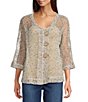 Ali Miles Woven Mesh Speckled V-Neck Elbow Length Sleeve Button Front Jacket - Image 1